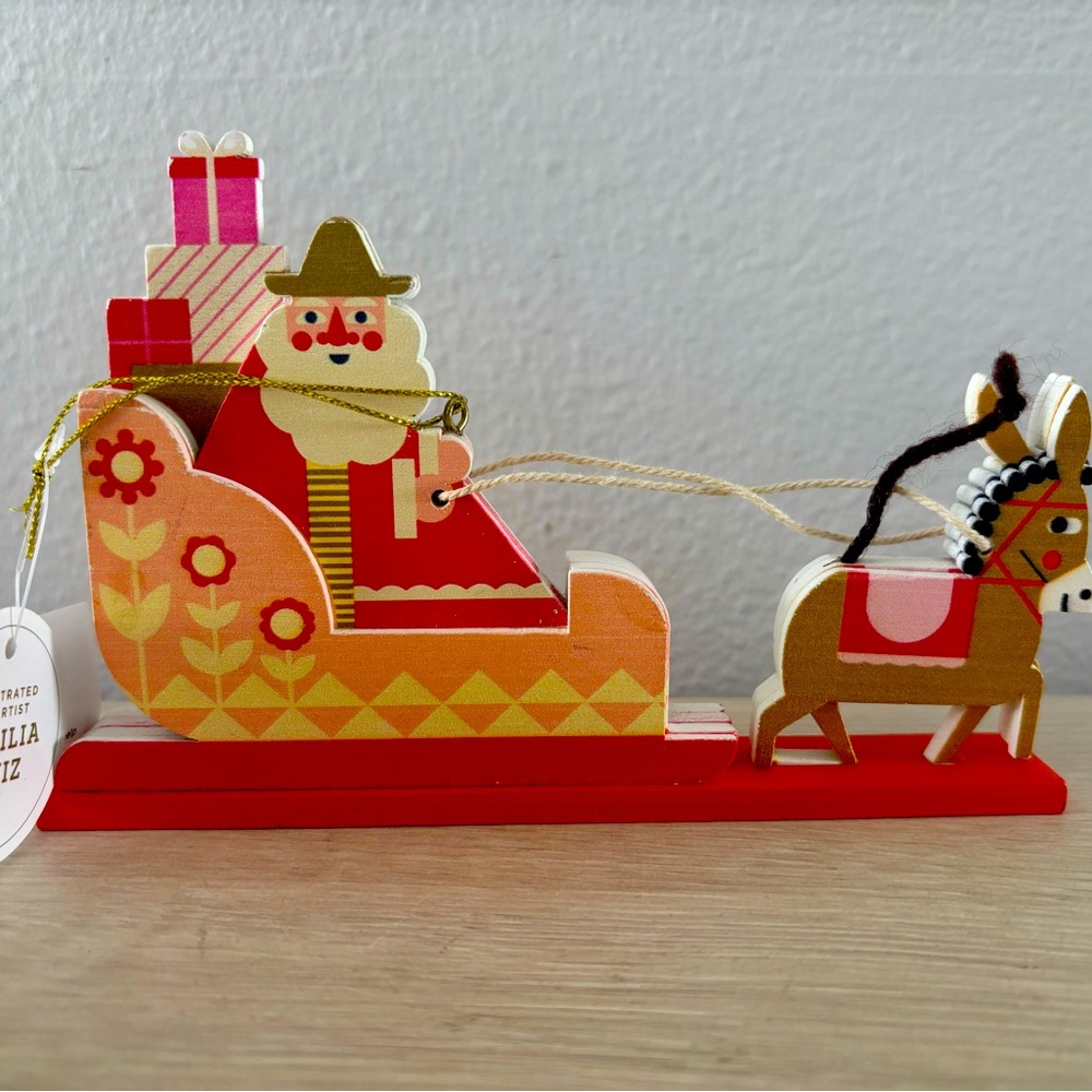 Wondershop 2024 Xmas Ornament Wood Santa Sleigh Donkey Cecilia Ruiz Mexico